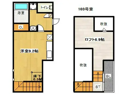 MAISONETIC あかつき(ワンルーム/1階)の間取り写真