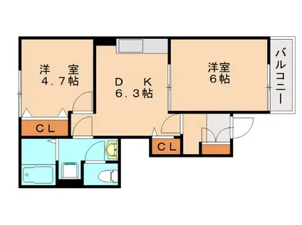 スリーワンスリーヒルズC(2DK/1階)の間取り写真