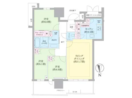 幕張ベイパーク ライズゲートタワー(3LDK/5階)の間取り写真