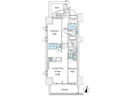 リビオ北品川リバーサイドテラス(2LDK/4階)の間取り写真