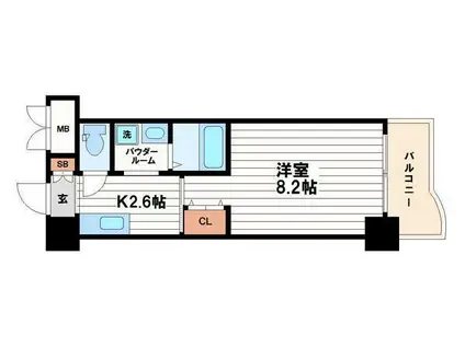 ローズコーポ本町(1K/13階)の間取り写真