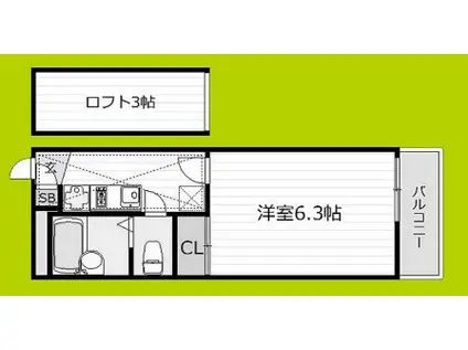 ESPACIO御幣島(1K/1階)の間取り写真