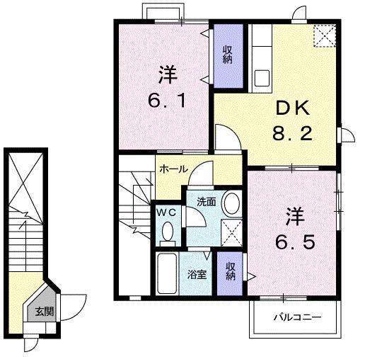 メゾングレースA(2DK/2階)の間取り写真
