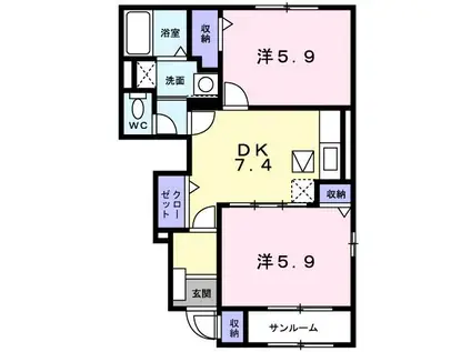 カトレヤ(2DK/1階)の間取り写真