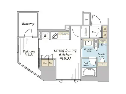 プラウド馬車道(1LDK/4階)の間取り写真