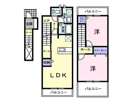 グッドウェリング上の坂(2LDK/2階)の間取り写真