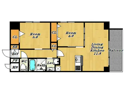 フェリースヴィダ福島(2LDK/3階)の間取り写真
