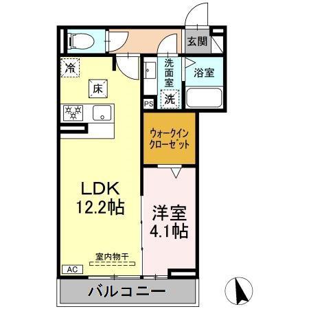 セレスティア長良 イースト(1LDK/3階)の間取り写真