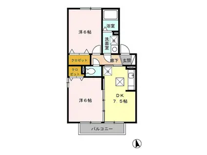 ヴィルヌーブ(2DK/1階)の間取り写真