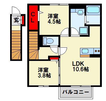 D-ROOMたかむら B棟(2LDK/2階)の間取り写真