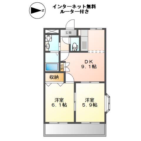 INGLE SIDE(2DK/1階)の間取り写真