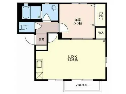 クラージュ細川(1LDK/2階)の間取り写真