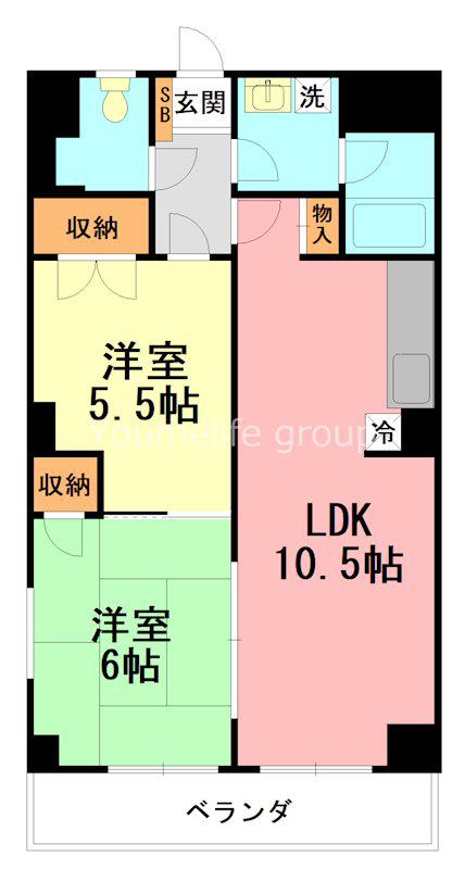 にいやビル(2LDK/5階)の間取り写真