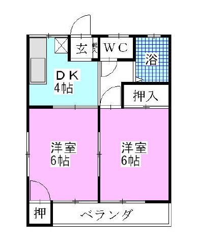 カトーガーデンハイツC棟(2DK/2階)の間取り写真