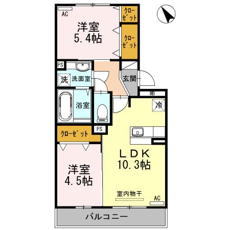 サニーヒルズ(2LDK/2階)の間取り写真