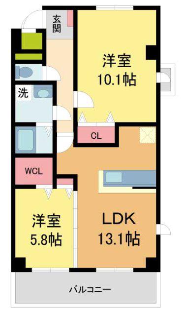 エアリーヒルズ芦屋(2LDK/2階)の間取り写真