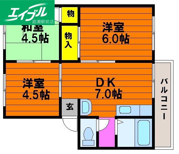 アーバンライフ門田(3DK/1階)の間取り写真