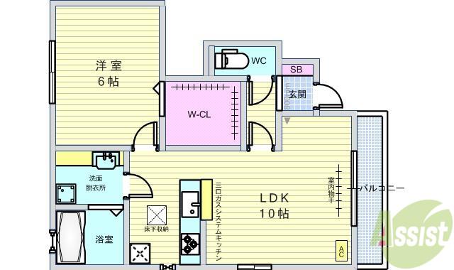 スカイヴィラ豊中(1LDK/1階)の間取り写真