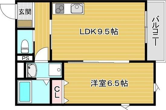 シャトーライフ蛍池(1LDK/1階)の間取り写真