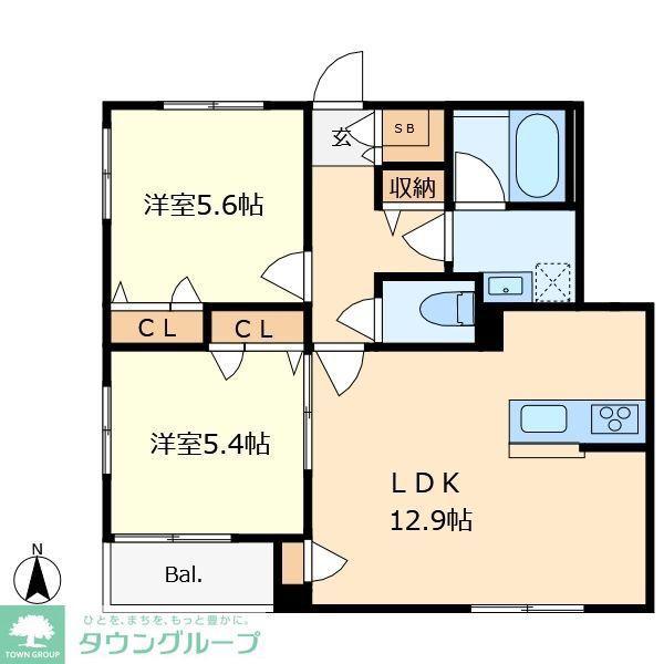URBAN SUITES KUNITACHI(2LDK/1階)の間取り写真