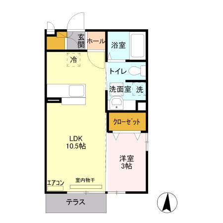 ルーエ三本柳B棟(1LDK/1階)の間取り写真