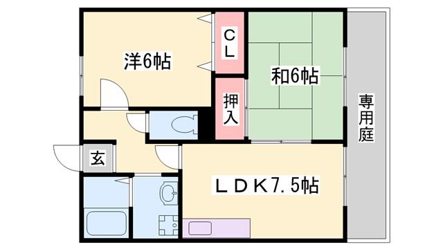 サンモリッツB(2LDK/1階)の間取り写真