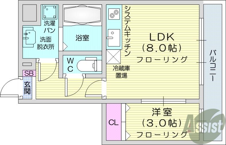 BLESSED LIFE花京院(1LDK/3階)の間取り写真