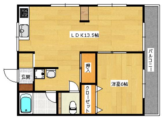 尾尻アパート(1LDK/2階)の間取り写真