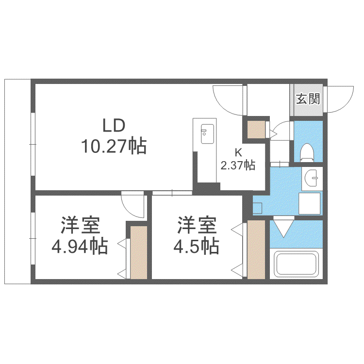 S-RESIDENCE医大南ALTIER(2LDK/1階)の間取り写真