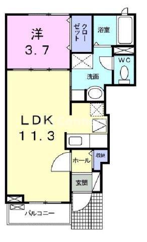 メゾン かつまた 北棟(1LDK/1階)の間取り写真