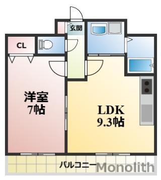アンプルールフェール ルミエール富木(1LDK/2階)の間取り写真