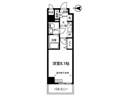 クロムフィット武蔵小杉II(1K/7階)の間取り写真