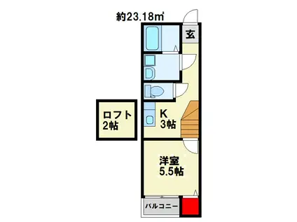 ケイ・エスパシオ曽根(1K/2階)の間取り写真