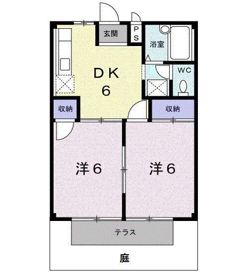 リバティ東川(2DK/1階)の間取り写真