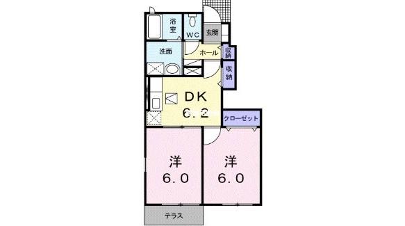 グレイスミヤビB(2DK/1階)の間取り写真