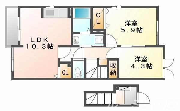 アンソレイユ2(2LDK/2階)の間取り写真