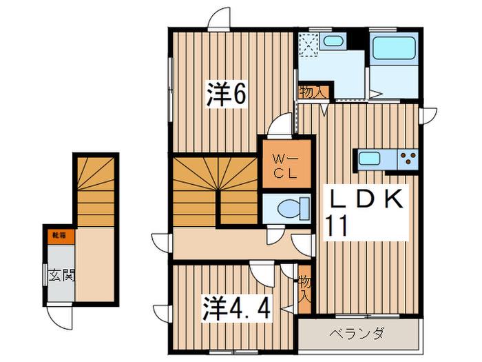 ミストラル A棟(2LDK/2階)の間取り写真