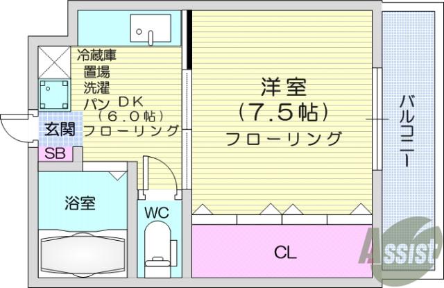 イーグルハイツ高松Ⅱ(1DK/2階)の間取り写真