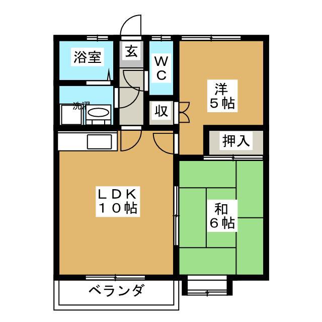 ホワイティー沙羅A棟(2LDK/2階)の間取り写真