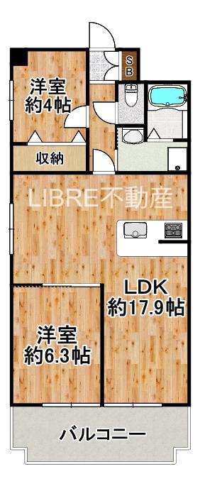 朝日プラザ千鳥橋(2LDK/4階)の間取り写真