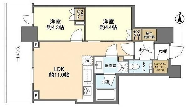 パークシテイ中野ザタワー ブリーズ(2LDK/10階)の間取り写真