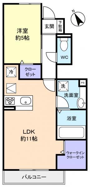 SUNウエスト(1LDK/1階)の間取り写真