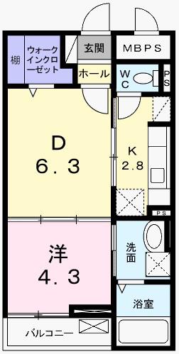 フィレール デュ トラジャVII(1DK/1階)の間取り写真
