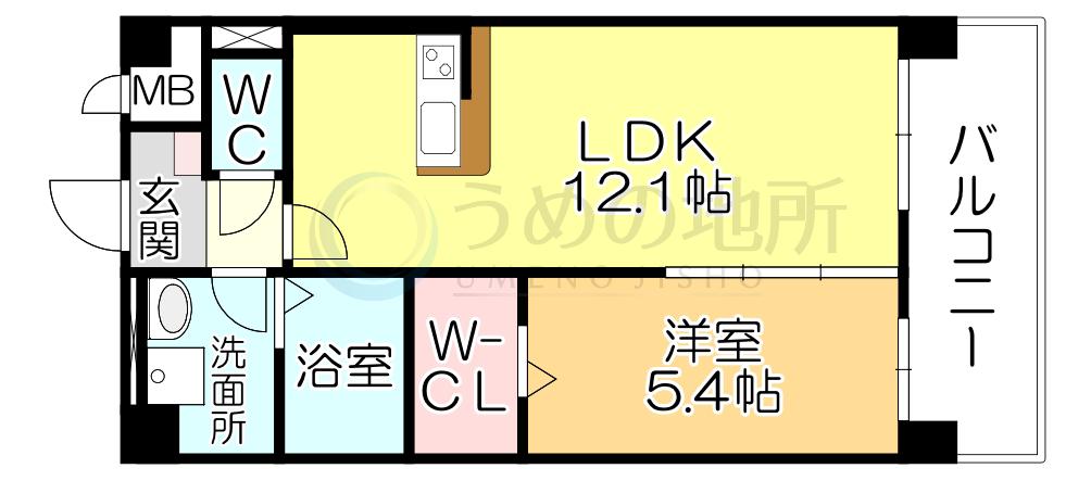 カサグランデ本町(1LDK/10階)の間取り写真