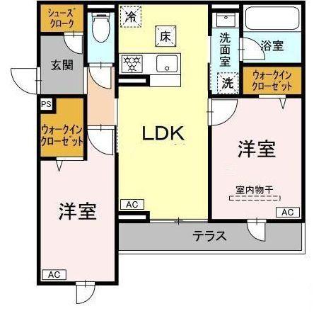 D PAINA 市場下町(2LDK/2階)の間取り写真
