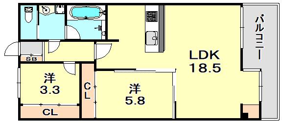 ジークレフ六甲(2LDK/4階)の間取り写真