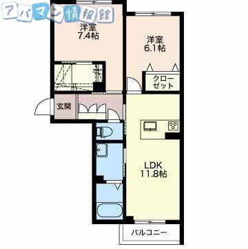 シャーメゾン女池上山(2LDK/3階)の間取り写真