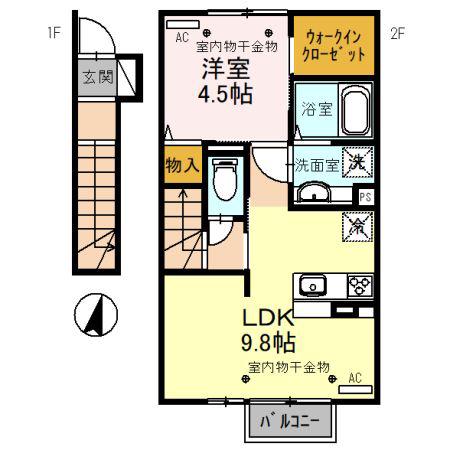 サンティエ若杉(1LDK/2階)の間取り写真