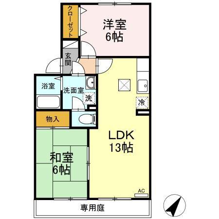 バロンコートA棟(2LDK/1階)の間取り写真