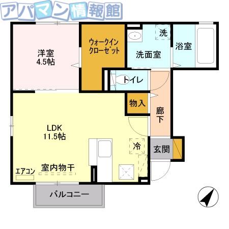 サンロイヤルB棟(1LDK/1階)の間取り写真